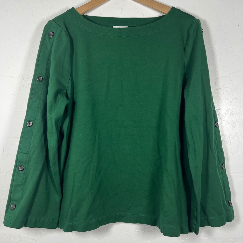 J. Jill Ponte Boat Neck Button Sleeve Top Green Viscose Blend L KTP166611